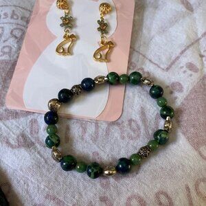 Cat Earings and Stretch Bracelet